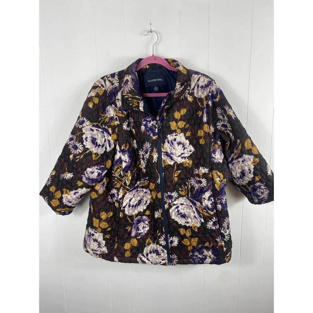 Lands End Women's Quilted Floral Jacket Size 1X Cottagecore Cabincore Cozy Boho